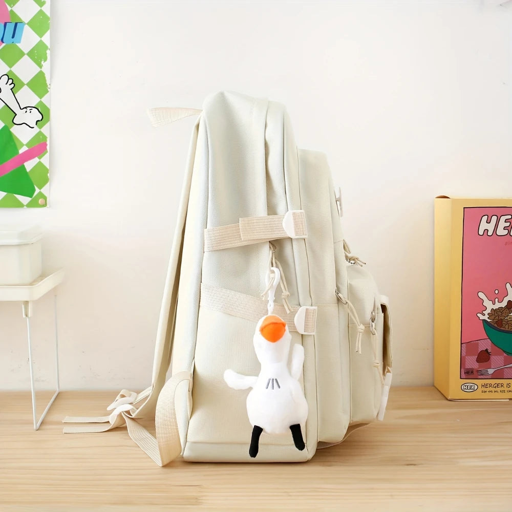 Solid Colored Teenager'S Backpack Set, Large Capacity Double Shoulder Bag, Easy Handbag And Coin Purse, Casual Crossbody Bag etc