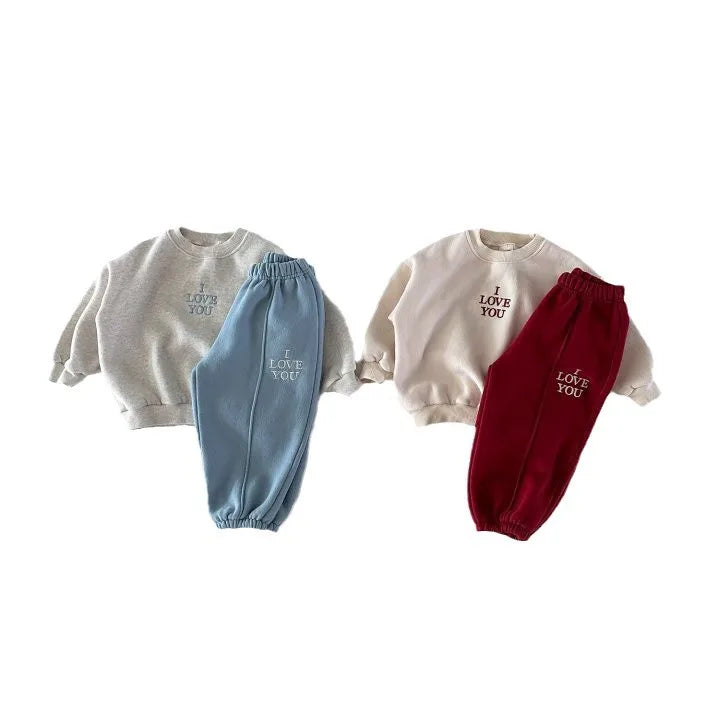 2025 Winter New Children Plus Velvet Thick Sweatshirt + Sweat Pants 2pcs Suit Boys Girls Fleece Warm Clothes Set Kids Outfits