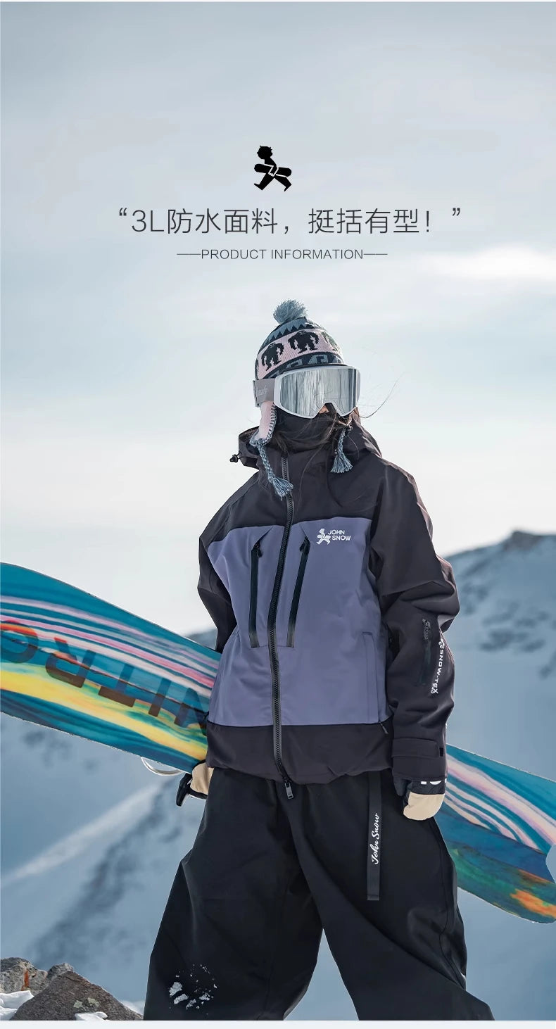 John Snow Men and Women's Winter Waterproof Warm Ski Jacket Professional Breathable Mountaineering Jacket Outdoor Snow Coat