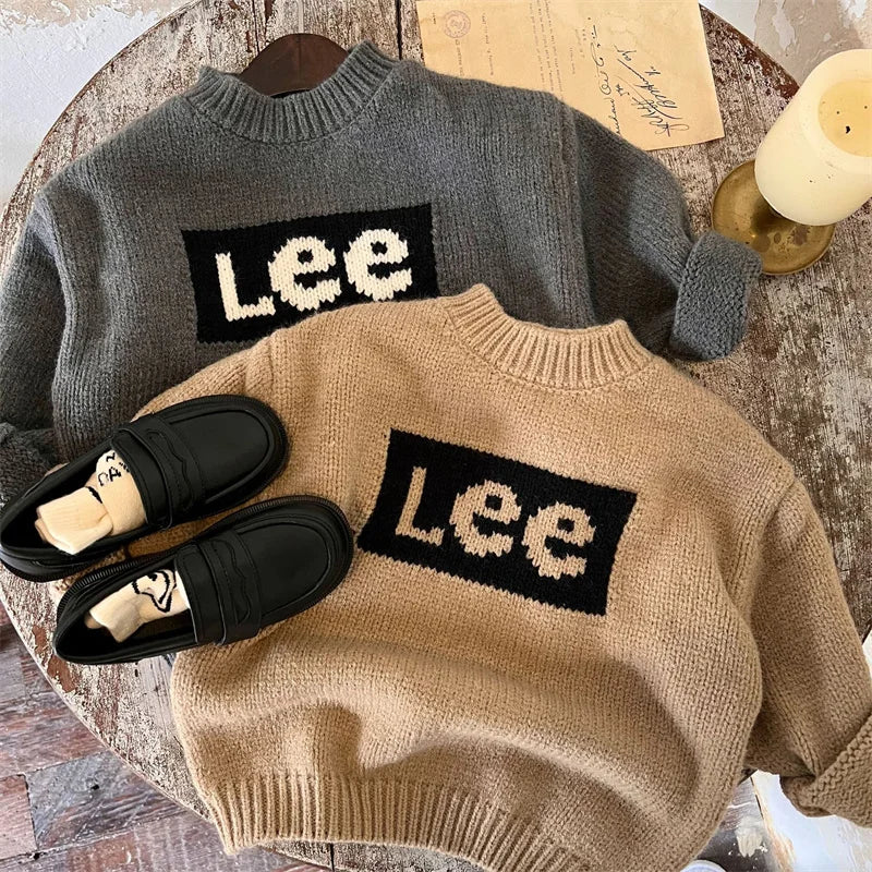 Boys Sweater Cotton Undercoat 2022 Letters Warm Thicken Velvet Winter Autumn Snowsuits Knitting Children's Clothing
