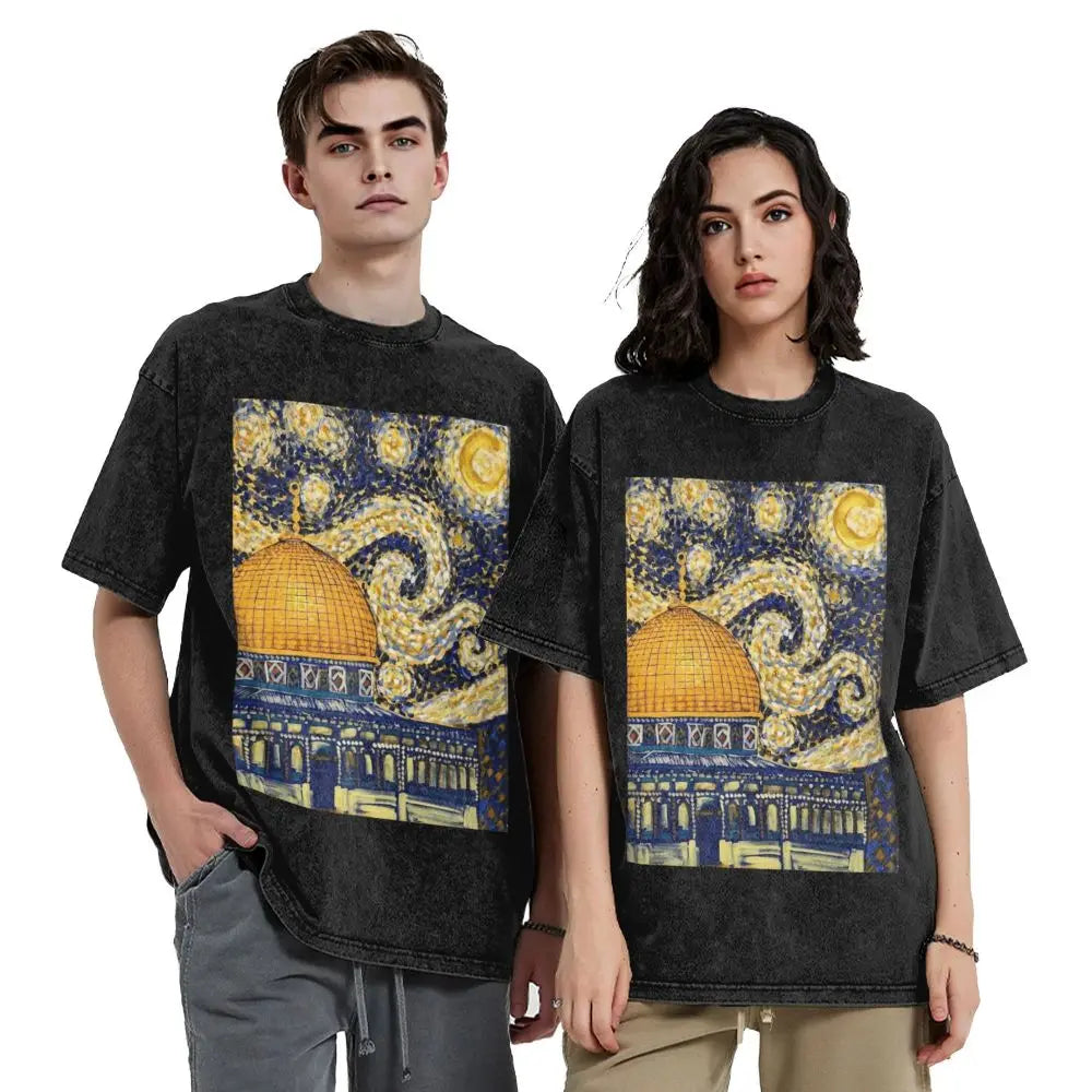 Palestinian Starry Night In Palestine T-Shirt Summer Streetwear T-Shirts Cotton Tee Shirt For Men Short-Sleeve Design Clothes