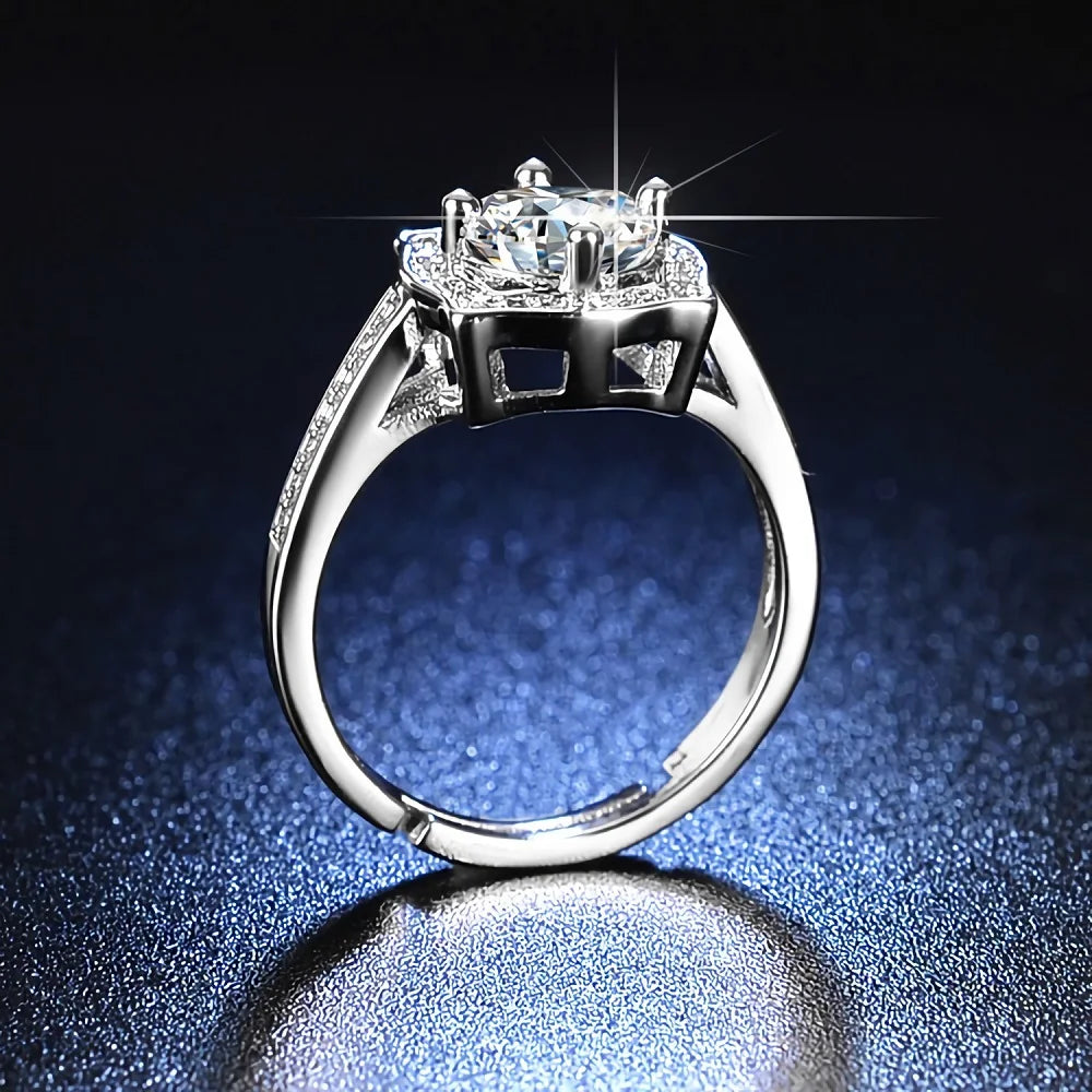 Hot 925 Sterling  Beautiful Crystal Square Rings For Women Adjustable Size Fashion Original Designer Party Wedding Jewelry