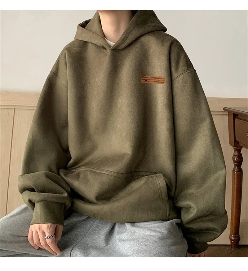 2026 New Suede Hooded Sweatshirts For Men Autumn Y2K Streetwear Printed Hoodies Hip Hop Fashion Retro Fleece Hoody Clothes