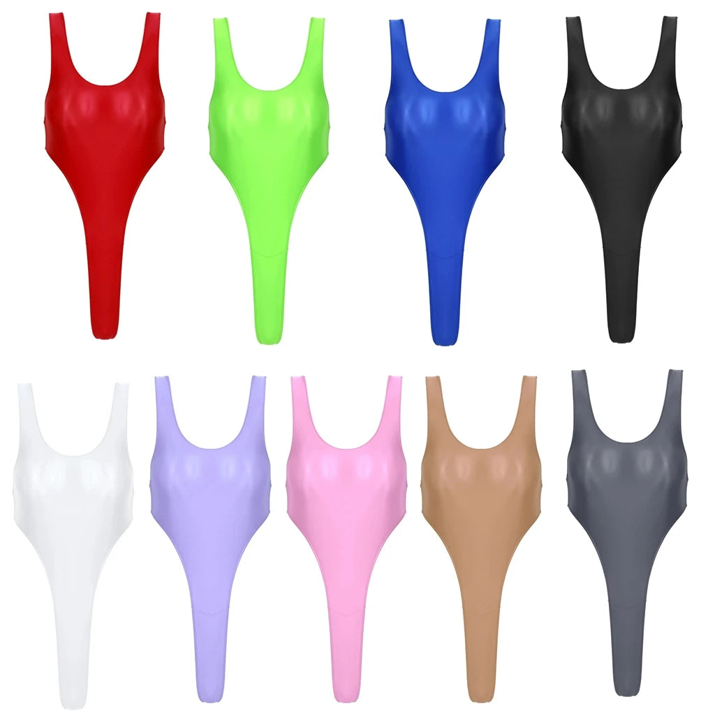 Women Bathing Suit Solid Color Swimsuit Glossy Backless High Cut Dance Yoga Bodysuit Underwear Swimwear Leotard Beachwear