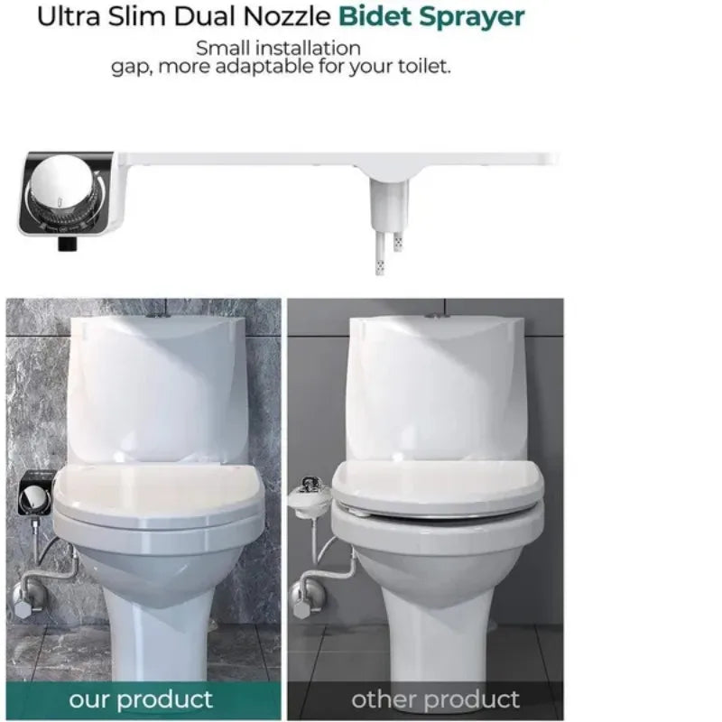 Non-Electric Bidet Hot Cold Warm Water for Toilet Seat- Self Cleaning Dual Nozzle Adjustable Pressure Water Bidet Toilet Seat