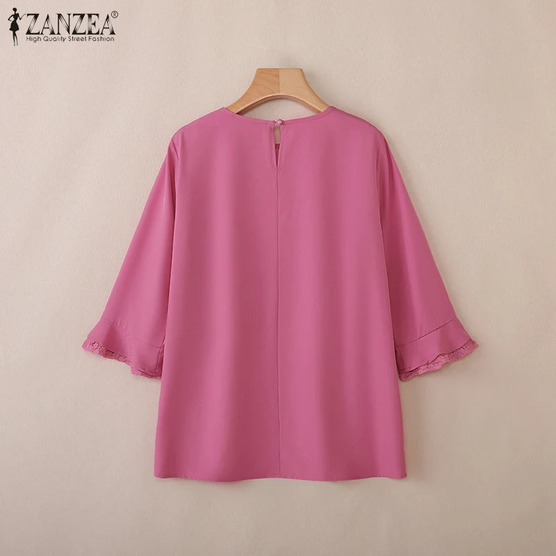Women Autumn Patchwork Blouse 2025 ZANZEA Elegant Long Sleeve Tops Stylish Work Shirts Female Casual Loose Chemise Mujer Femme