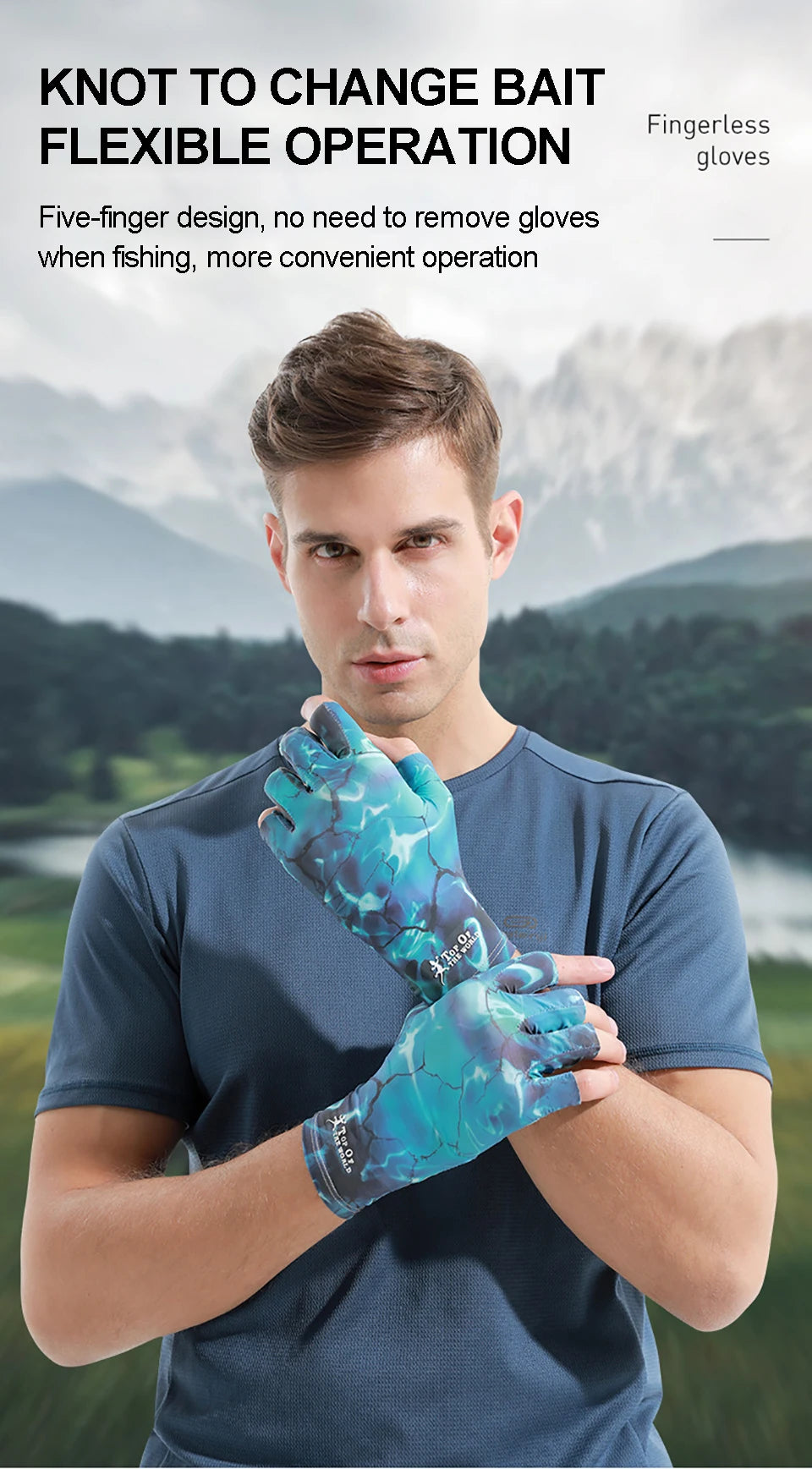 GOBYGO Fishing Gloves Anti-Slip Wear-Resistant Silk-Like Ventilation Half-Finger Gloves Outdoors Sun Protection High Elasticity