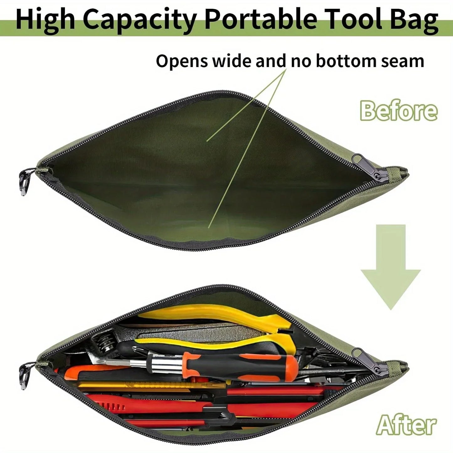 4PCS/SET Tool Bag Zipper Pouch, Utility Multipurpose Storage Organizer Tool Pouches with Carabiner Metal Zipper for Tools