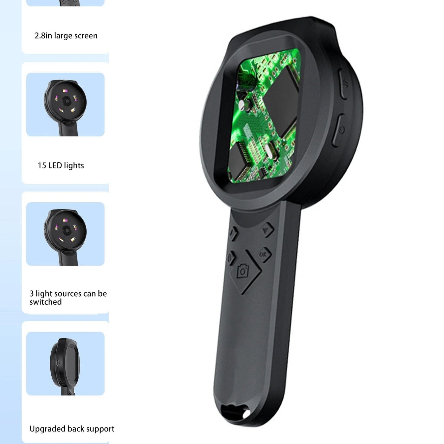 Handheld Digital Magnifier 2.8in IPS Screen Portable 2MP 1000X Magnifying Glass with Light 4 Zoom Buttons 12 Languages