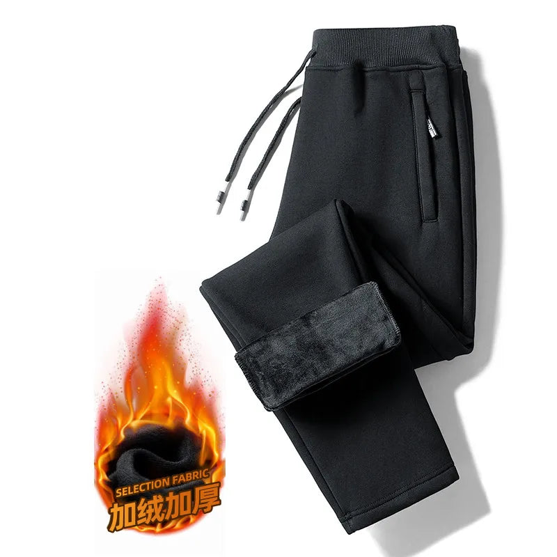Men's Winter Thickened Fleece Lined Casual Pants Loose Fit Sporty Youthful Style mid Waist Long Trousers with Cuffed Ankle