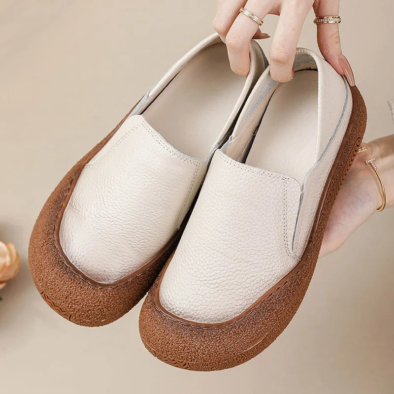 Genuine leather shoes for wide feet ladies lace up flats woman casual daily shoes handmade soft moccasins women's loafers