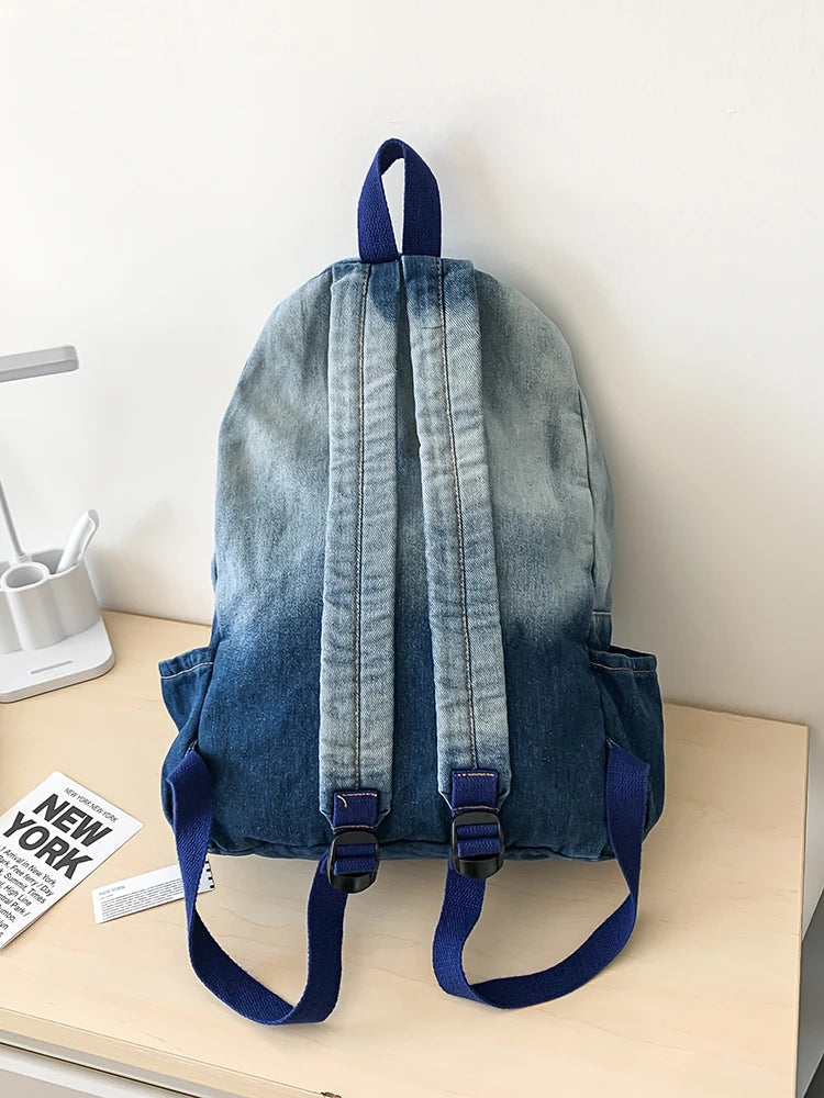 Men's and Women's Backpacks, Student School Bags, Large-Capacity Washed Denim Bags