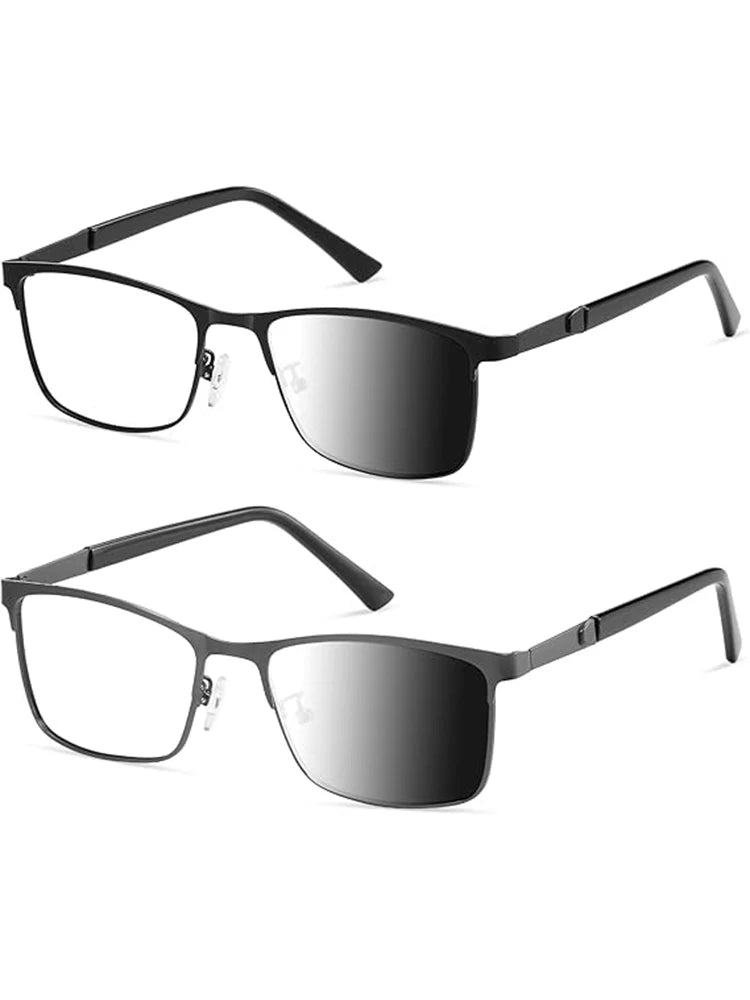Reading Glasses Men Photochromic Blue Light Blocking Readers Wide Frame Style Metal Frame Tinted Eyeglasses