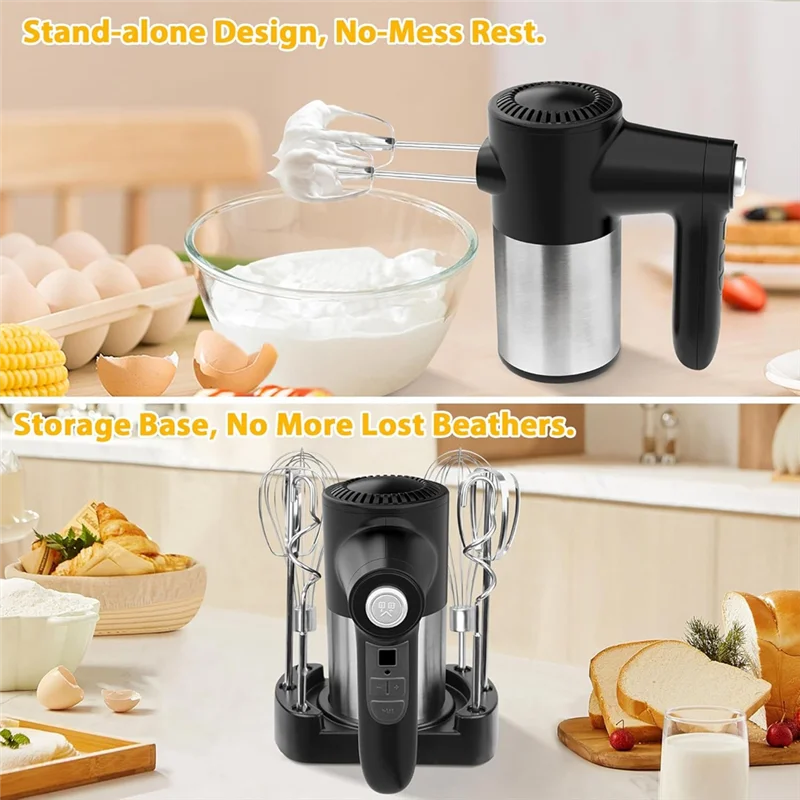 ABKW-Cordless Hand Mixer,Digital Display 7 Speed Rechargeable Electric With 4 Stainless Steel Attachments,For Baking,Eggs