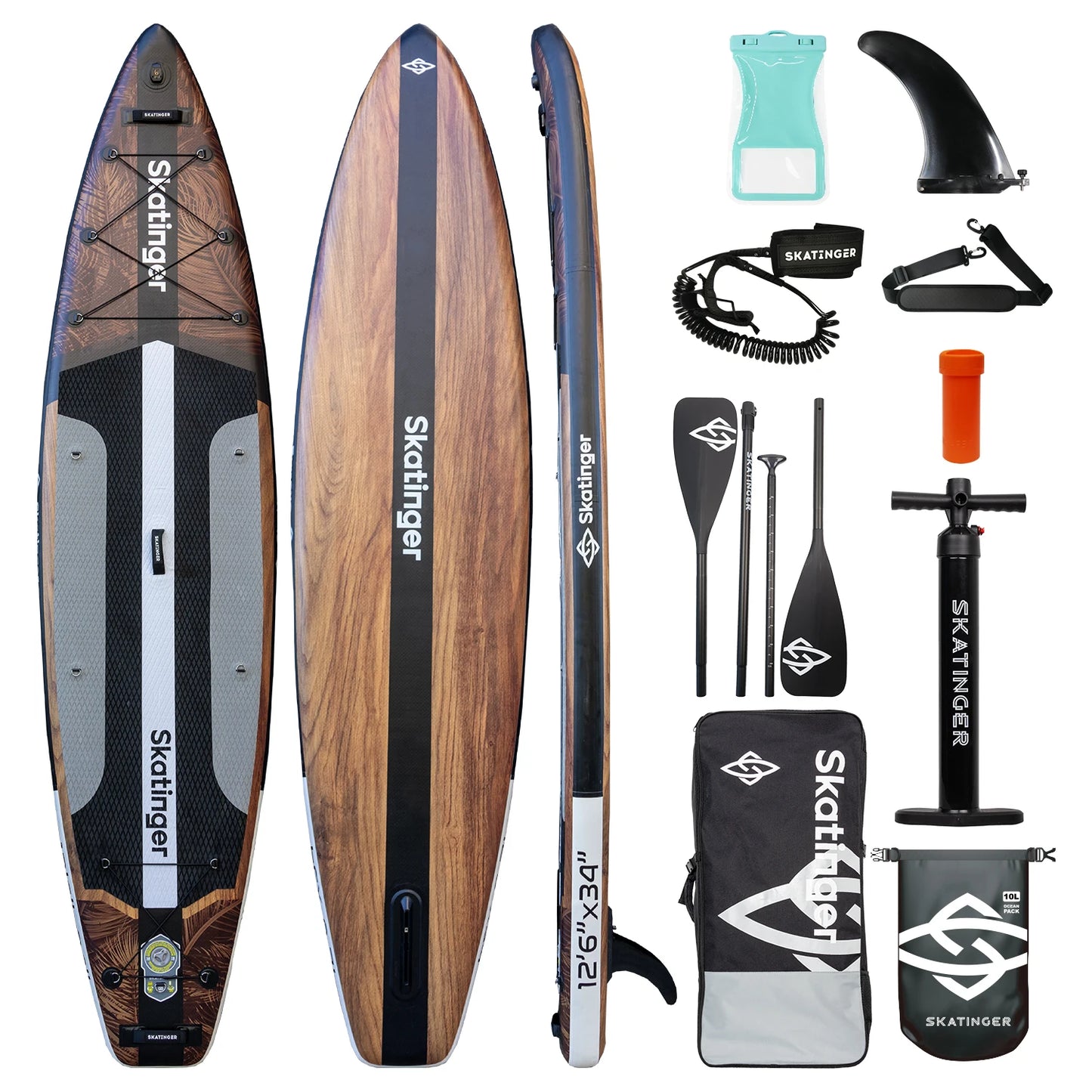 SKATINGER 12'6''x34''x6'' Inflatable Paddle Board for Adults Waterproof Standing Style SUP Board with Accessories for Aquatic
