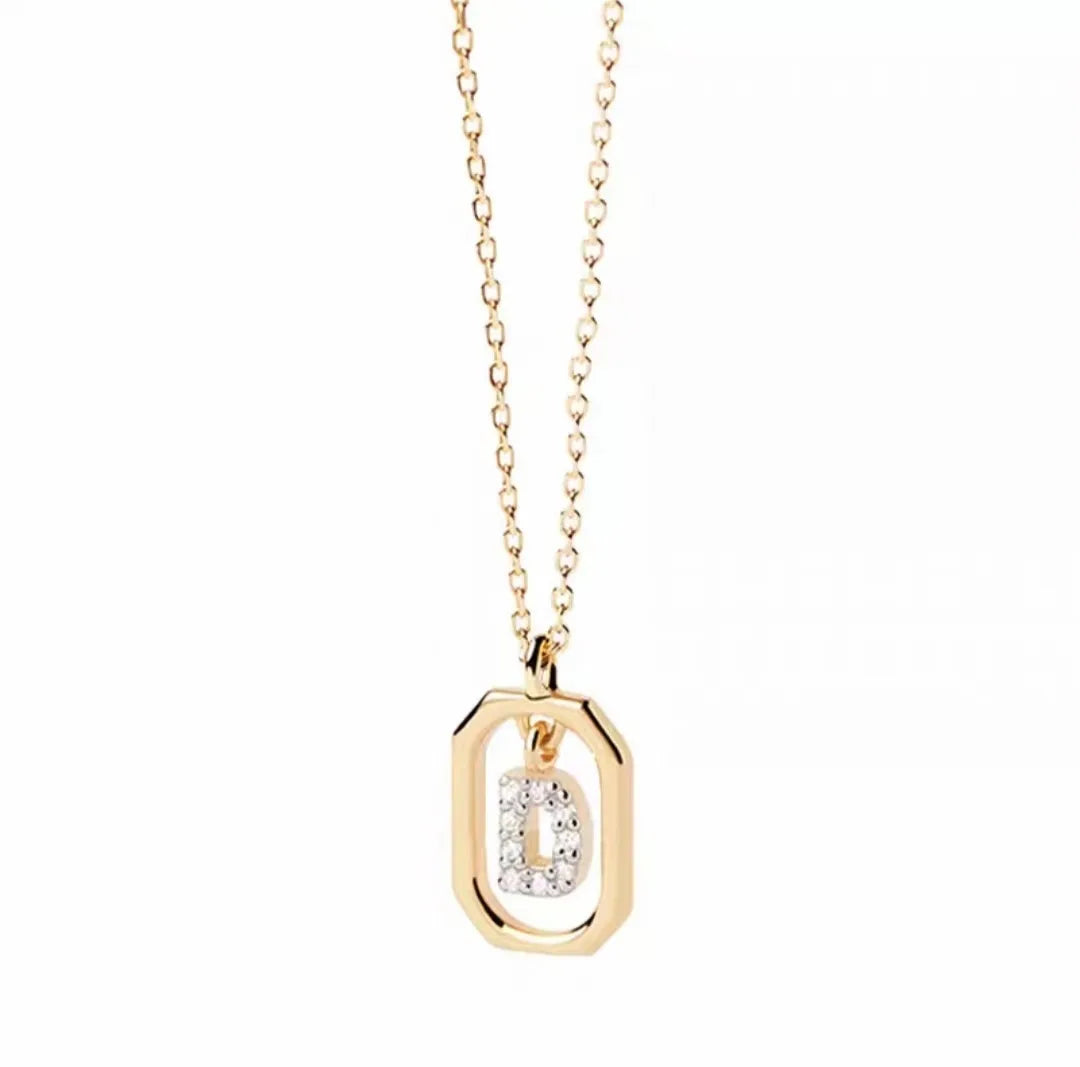 925 Sterling Silver Letter Necklace with 26 English Letter Zircon Pendant Geometric Design Personalized Necklace Luxury Jewelry