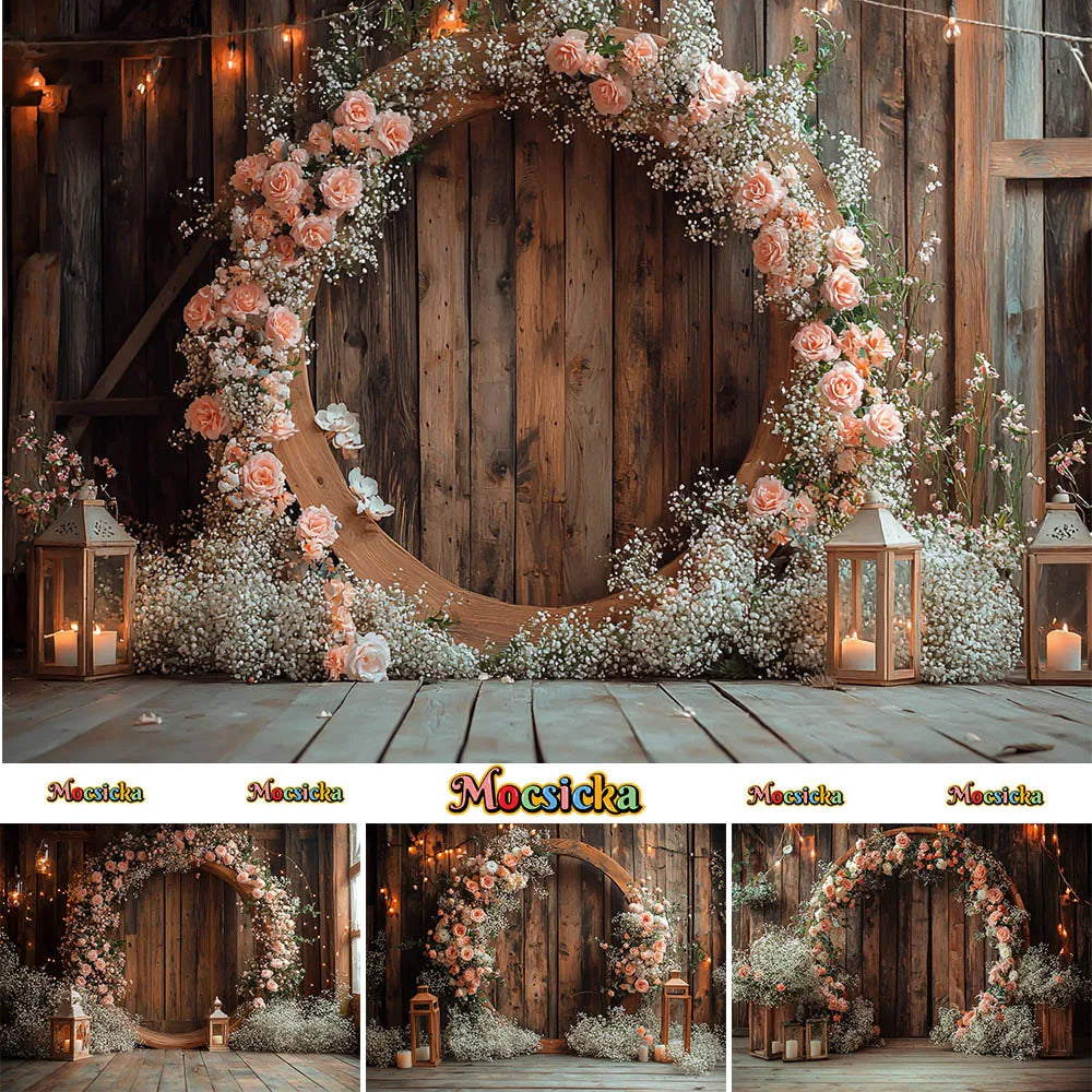 Wedding Theme Photography Background Round Wreath Wooden Wall Decoration Couple Wedding Scene Supplies Backdrop Studio Props