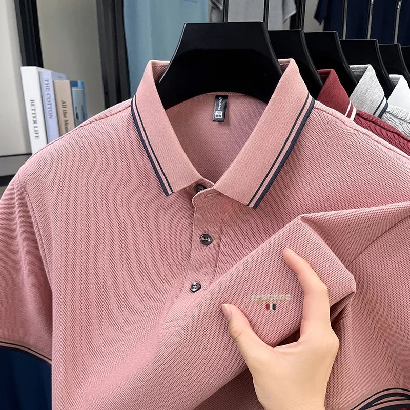 100% pure cotton men's highend brand customized new embroidered short sleeve polo shirt summer casual comfortable breathable top