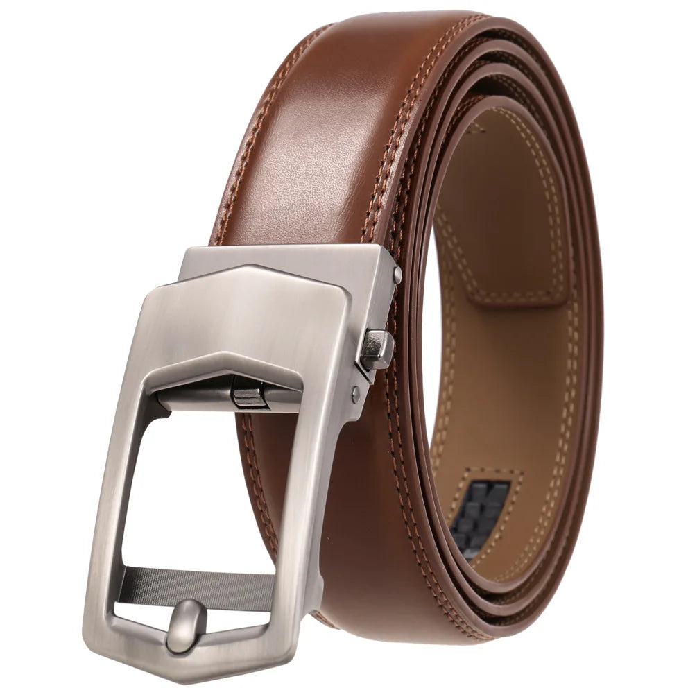 Men's Genuine Leather Belt Fashion Automatic Buckle Belt for Popular Business High Quality Male Belt Brown