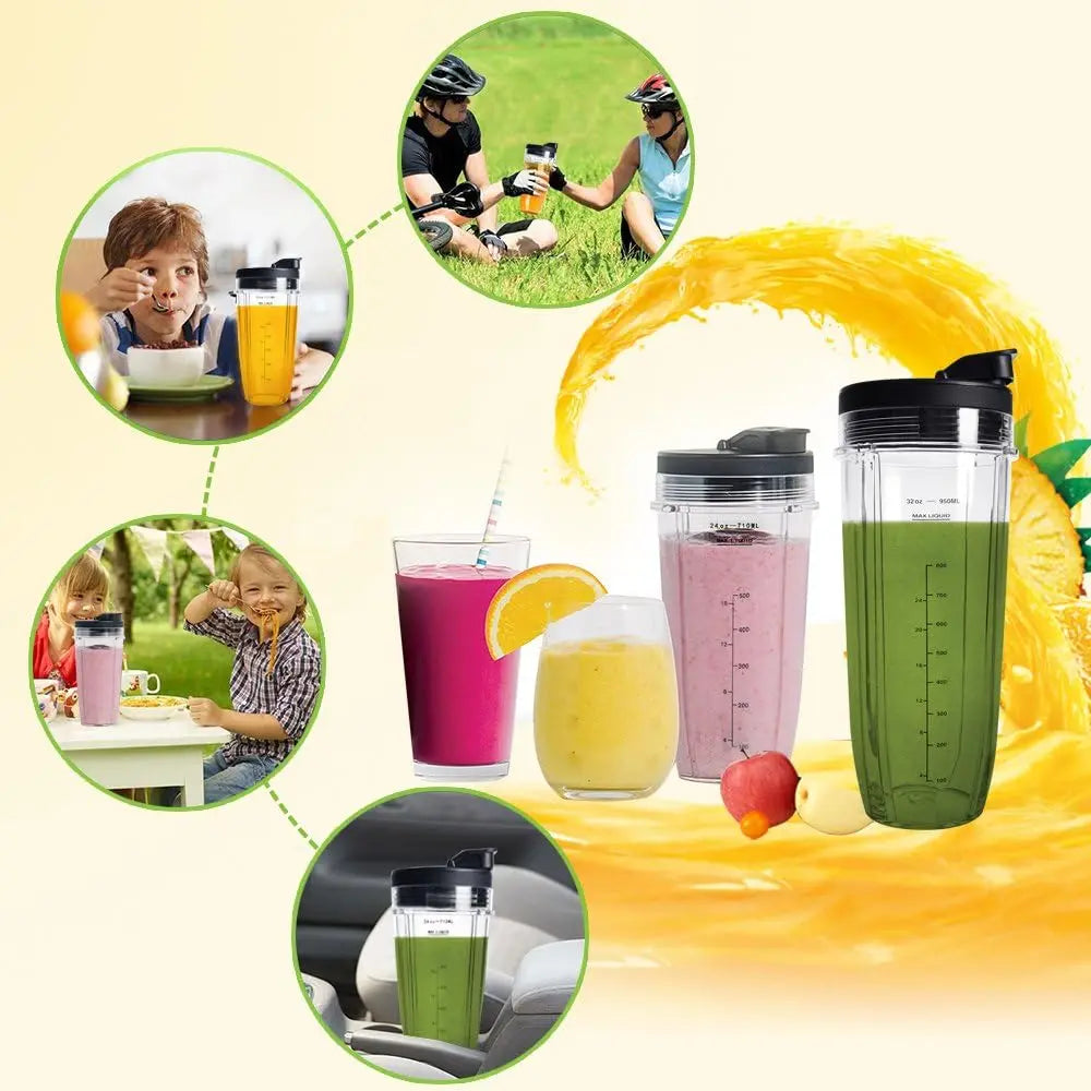 32OZ 2Pcs Cups with Lids Replacement Parts  for Ninja Blender For Ninja Auto IQ Blender BL450 BL480 BL642 BL680 BL490 BL640