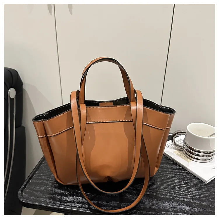 Women Tote Bag Underarm Bag Large Capacity PU Leather Shoulder Bags Vintage Solid Crossbody Bag Trendy Briefcase Bags with Purse