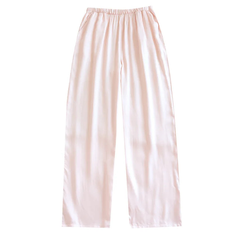 Thin Solid Color Summer Sleep Bottoms Ice Silk Satin Couple Sleeping Pants Loose Mosquito Proof Pants for Women and Men