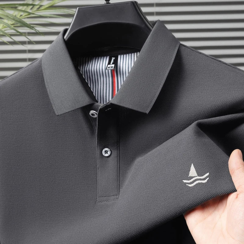 100% pure cotton men short sleeve polo shirt fashion exquisite sailboat embroidery summer comfort business casual lapel T-shirt