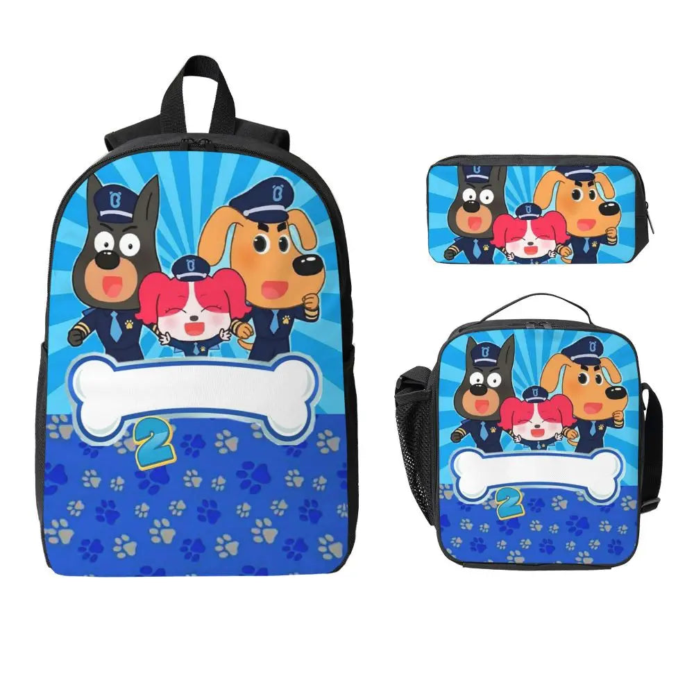 Sheriff Labrador Backpack Student Boys Girls BookBag School Bag Computer Shoulder Bags 3ps Insulated Lunch Bag Pencil Case