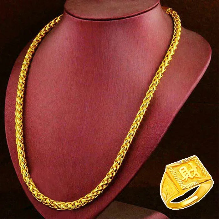Necklace Simulation 24k Round Bead Plated Color Plated Real 999 Gold 18k Chain Props Jewelry Ring Bracelet for Women's Gifts