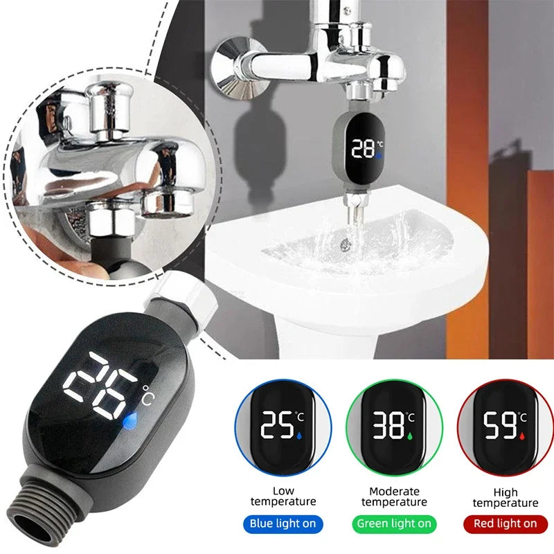 Shower Water Thermometer LED Digital Display&Intelligent Touch Activation 0℃~99℃ Bath Thermostat For Home Bathroom Measurement