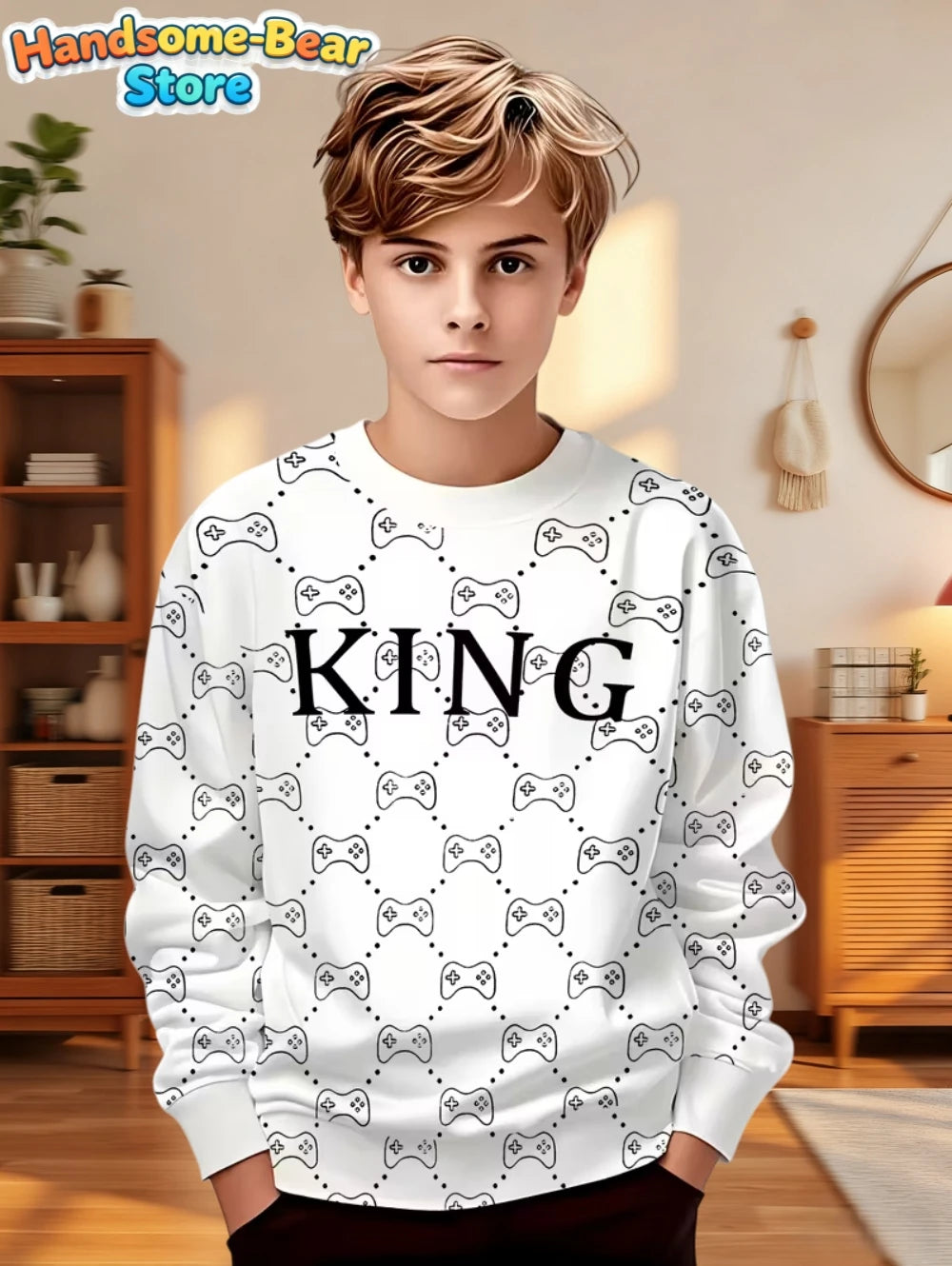 Autumn Classic Boys Sweatshirt Outdoor Round Neck Long Sleeves Top Stripe 3D Print Loose Hoodies Streetwear Children's Clothing