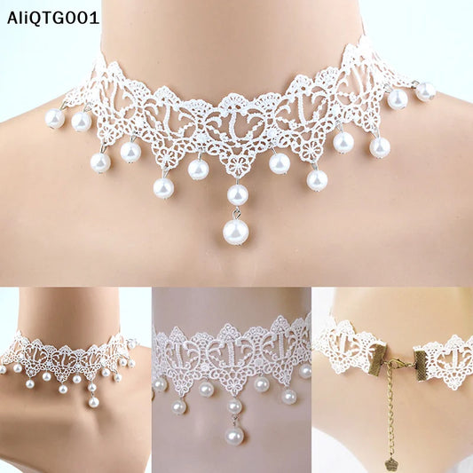 Creative Trendy Lace Pearl Necklace Romantic Jewelry Accessory for Women