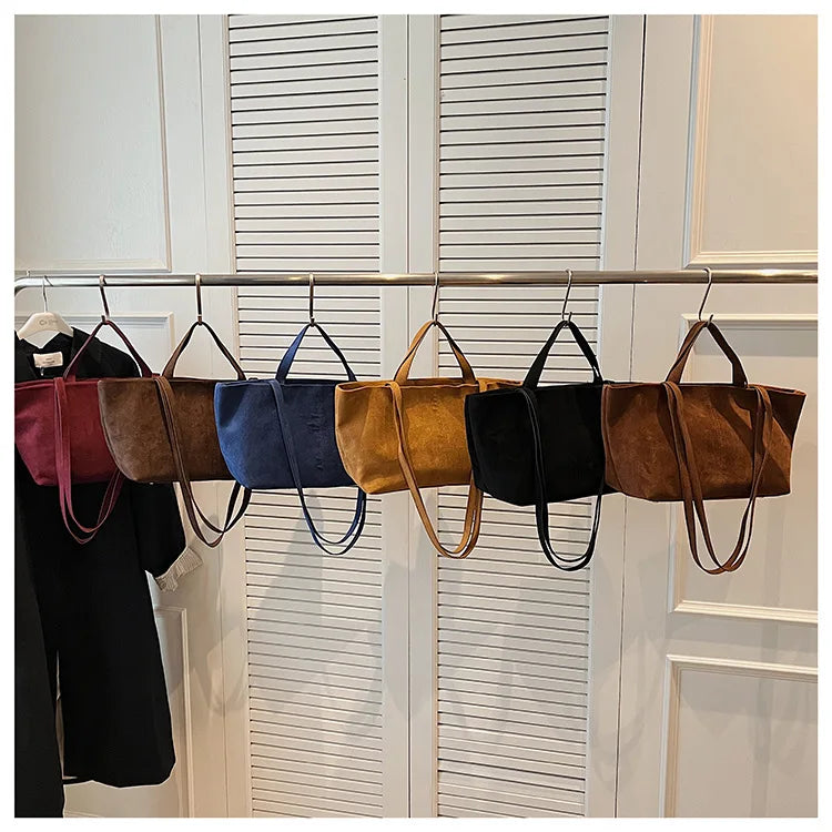 Large Capacity Tote Women Bag Retro Faux Suede Shoulder Bag Quitting Designer Bags for Women Handbag Commuting Shopper Purses