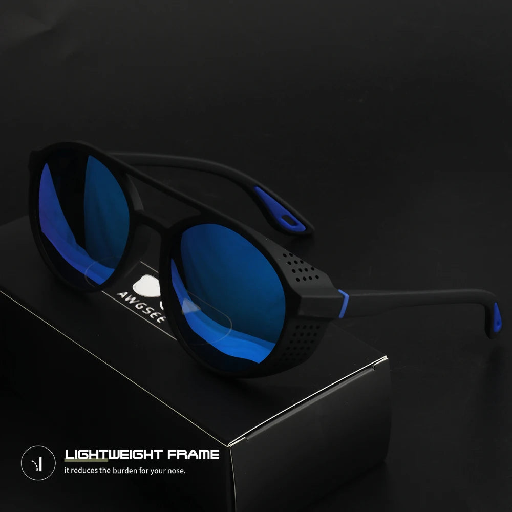 Round Polarized Sunglasses Steampunk Sun Glasses Sports Running Glasses for Fishing Driving for Men Women