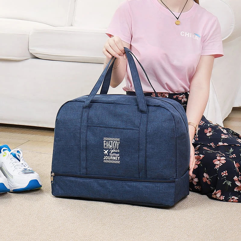 Women's Large Capacity Travel Bag Fitness Yoga Handbag Wet and Dry Wide Shoulder Strap Outdoor Tote Bag