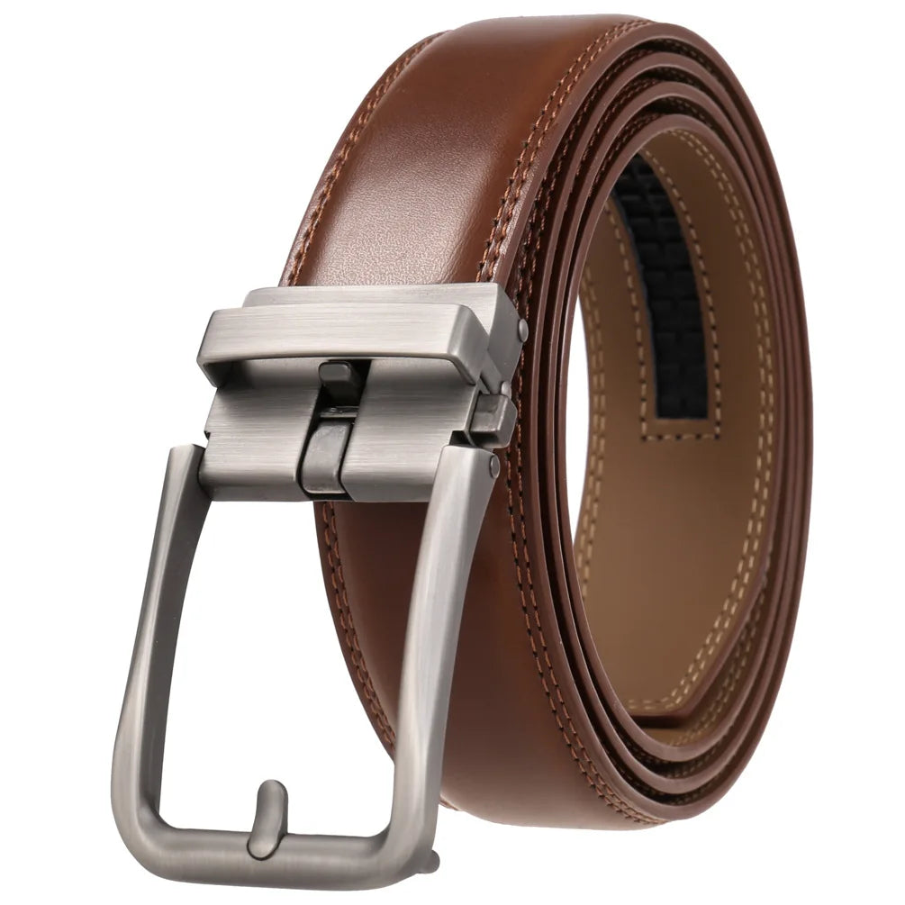 Men's Genuine Leather Belt Fashion Automatic Buckle Belt for Popular Business High Quality Male Belt Brown