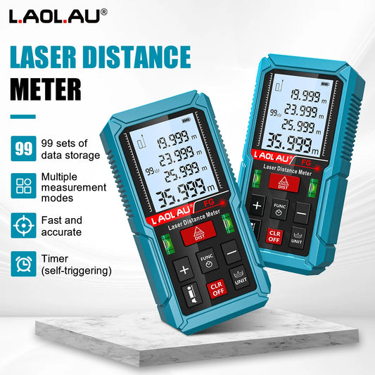 Laser Meter Digital Tape Timer Trigger Measure Tools 50m 100m 150m Laser Distance Meter Bubble Level Handheld Laser Rangefinder