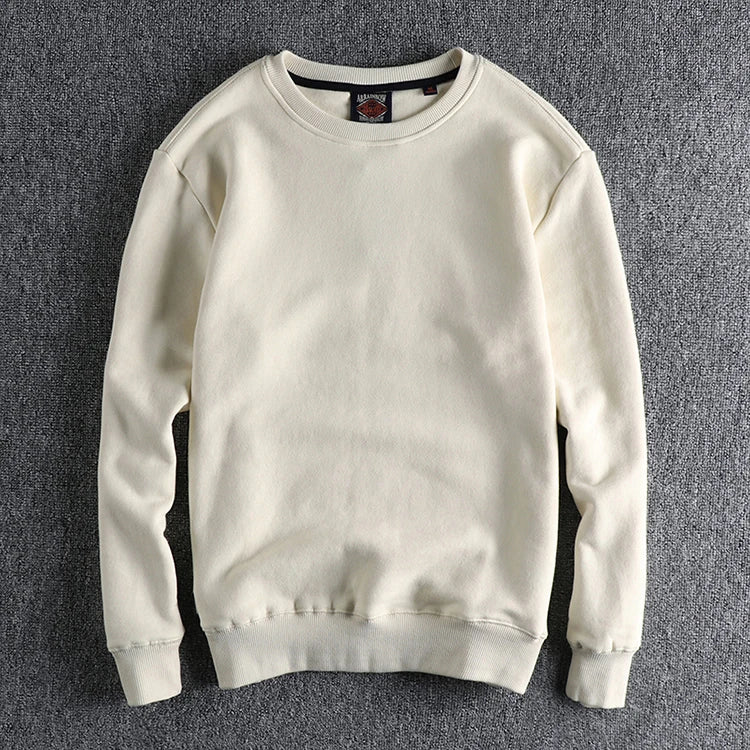 Autumn Winter American Retro Heavyweight Velvet Solid Color Sweatershirt Men's Fashion Pure Cotton Washed Youth Pullover Hoodies