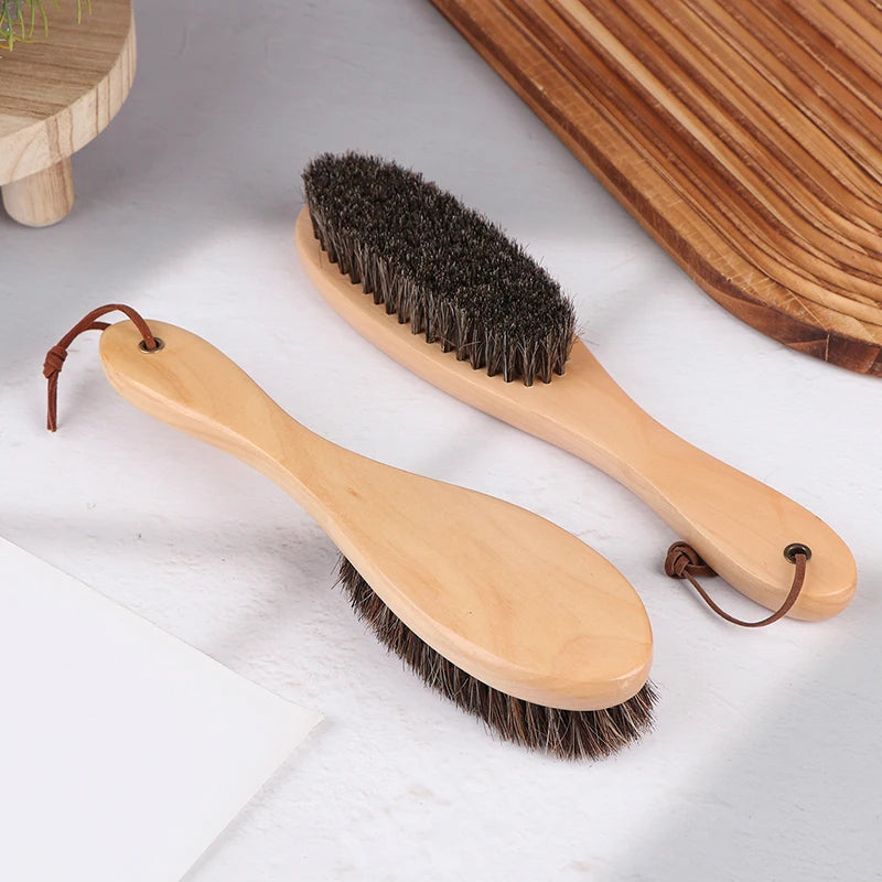 Horse Hair Brush Wooden Handle Shoe Polish Brush Soft Horsehair Laundry Cleaning Brush Anti-Static Cleaning Care Brush
