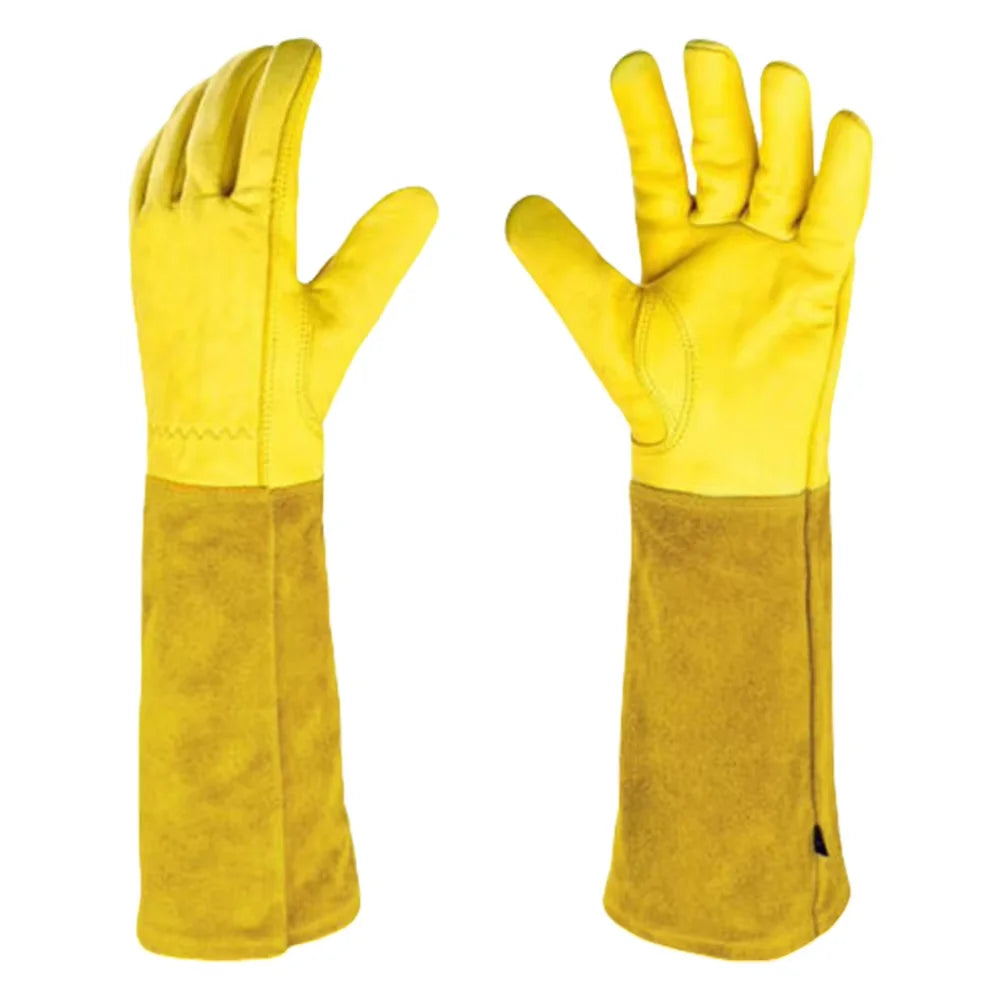 1 Pair Long Thorn Proof Gardening Gloves Breathable Leather Working Mitten with Forearm Protection Floral Gauntlet for Women Men