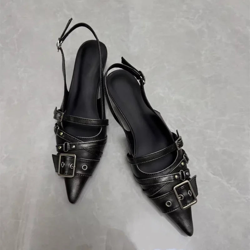 Pointed Toe High Heels Women Wear Belt Buckle Baotou Cold Slippers 2025 Half Drag Back Empty Single Shoes