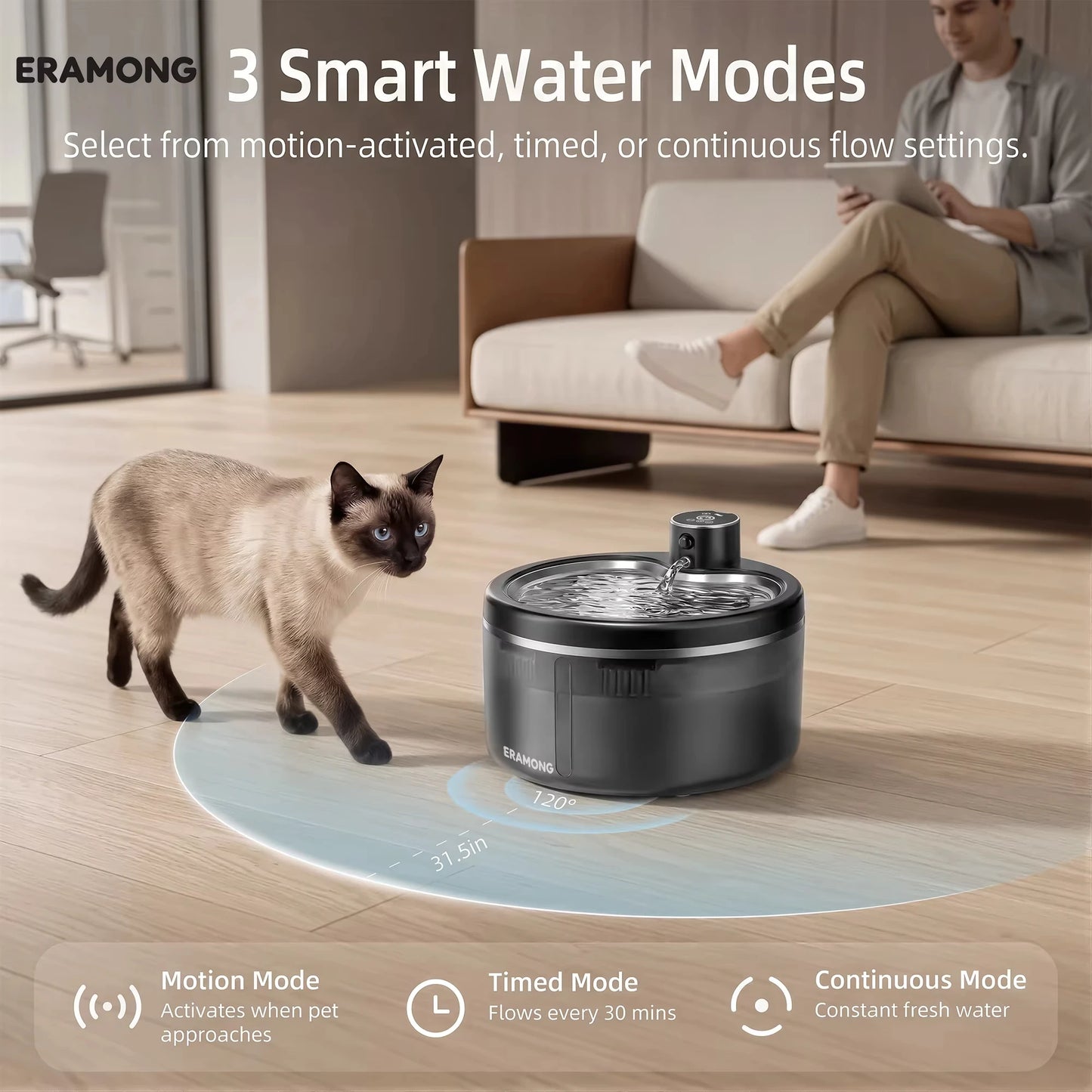 Wireless Cat Water Fountain 4000mAh Rechargeable Ultra-Quiet Pet Dispenser Smart Sensor Stainless Steel Cordless Auto Waterer