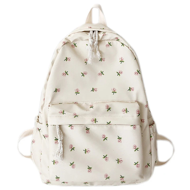 Student School Backpack Floral White School Bags For Teenage Girls Cute Women's Backpack Book Bag Nylon Rucksack