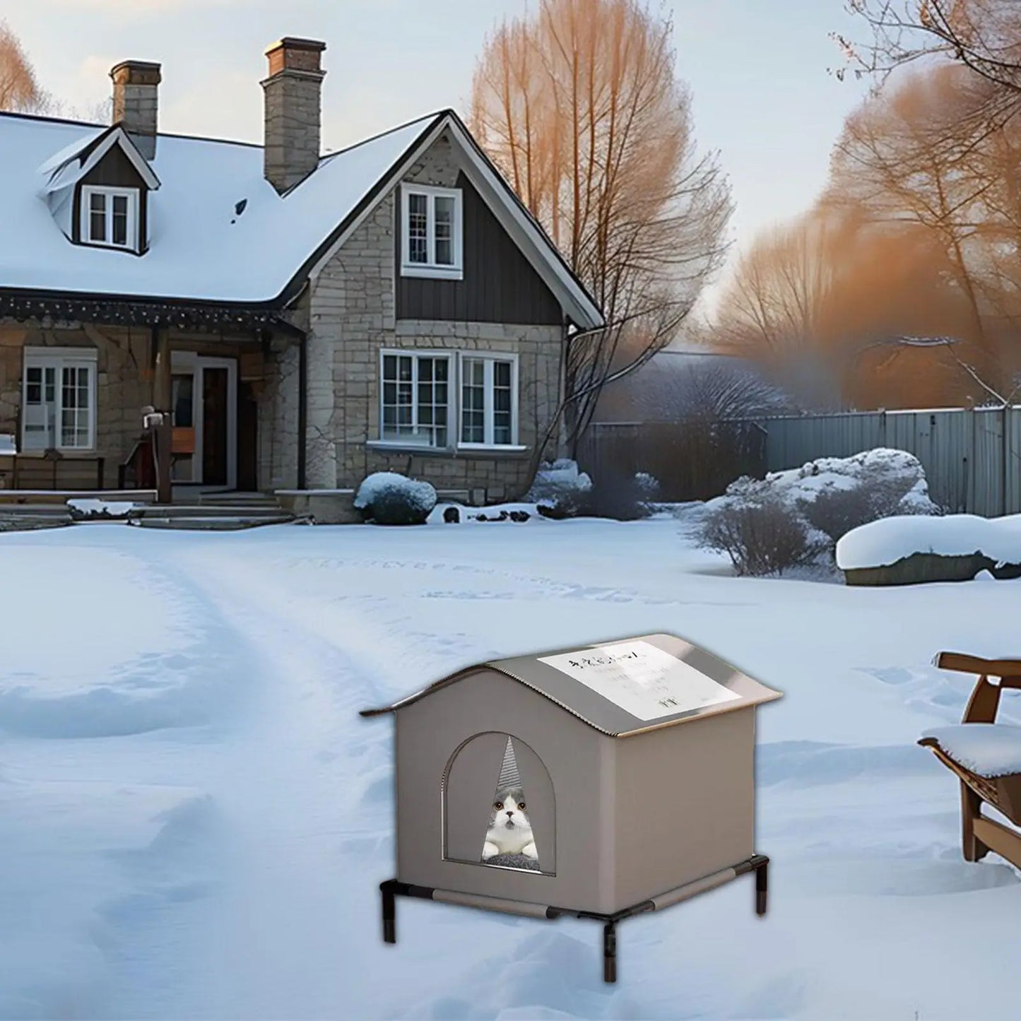 Outdoor Cat House Insulated Weatherproof Waterproof for Barn Comfortable Windproof Winter Warm Elevated Leg Cube Cat Shelter