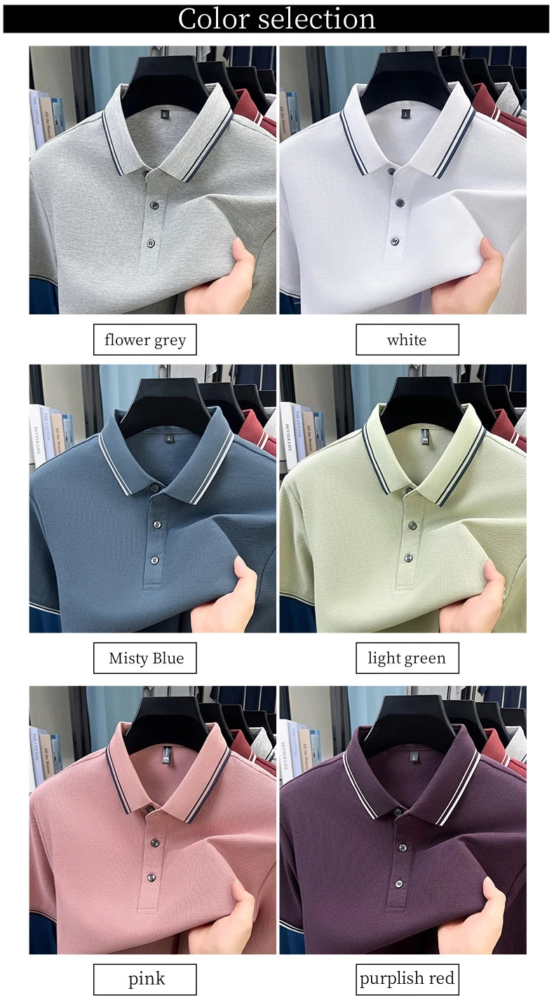 100% pure cotton summer men' luxury brand polo shirt temperament golf short style business casual high-quality T-shirt short top