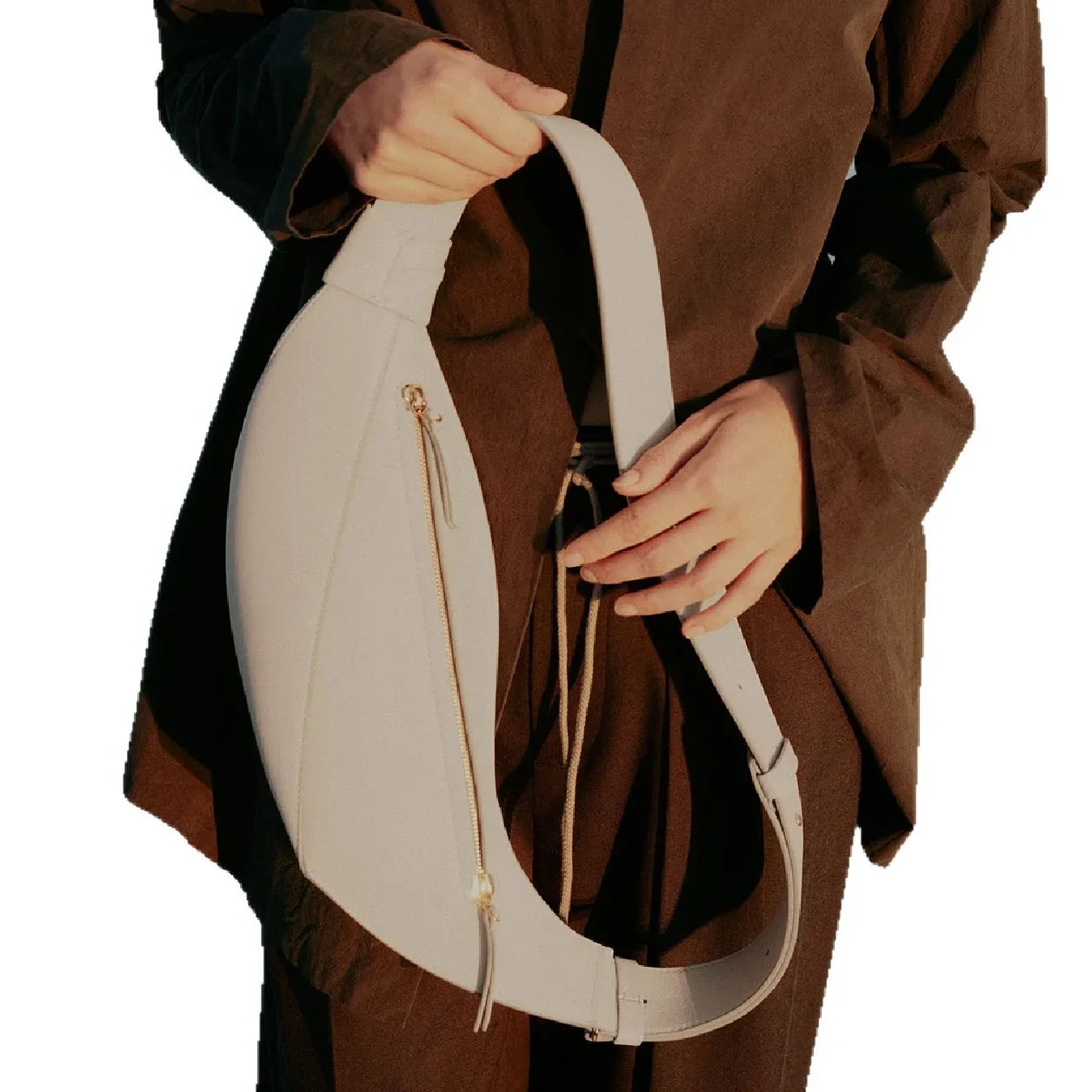 Women's fashionable light beige twist waist bag, simple belt bag, casual waist bag, suitable for daily commuting