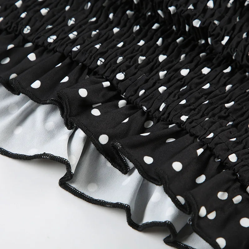 Women Halter Tank Tops Ruffles Hem Lady Sexy Backless Sleeveless Crop Top Summer Fashion Streetwear Female Dot Print Vests