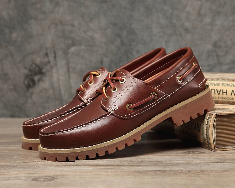 Fashion Genuine Leather Men's Loafers Soft Casual Derby Shoes Moccasins Boat Shoes Platform Male Black Brown Lace-up Oxfords