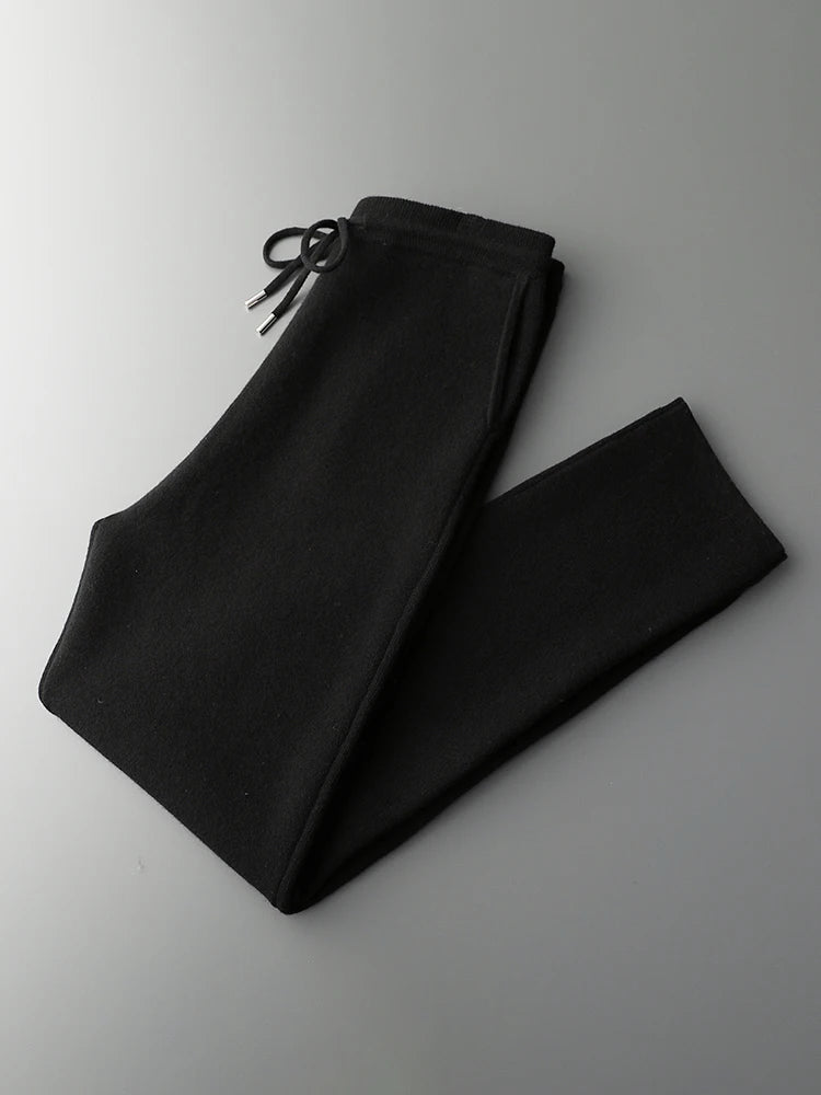 100% Pure Wool Sweater Suit Men's  Hooded Cardigan Wool Pants Thick Warm Knitwear Autumn Winter Smart Casual Trousers Hoodie