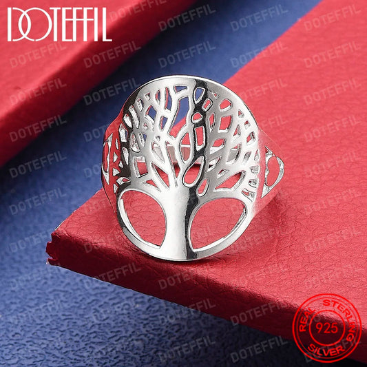 925 Sterling Silver Trees Ring For Women Fashion Wedding Engagement Party Gift Charm Jewelry